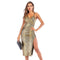 Hot Sale Women Sexy V Neck Snakeskin Print Side-slit Slip Dress