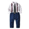 4 Pcs Boys Cotton White Shirts And Pants With Suspender And Tie