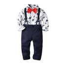 4 Pcs Boys Print Shirts And Pants With Suspender And Bowtie