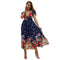 Women Original Design Surplice Short-sleeve High-waisted Floral Print Side-slit Dress