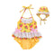 2 Pcs Girl Strawberry Printed Halterneck Swimwear And Bathing Cap