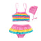 3 Pcs Girl Rainbow Color Ruffle Design Swimsuit And Cap