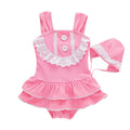 2 Pcs Girl Lace Patchwork Swimwear And Bathing Cap