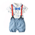 4 Pcs Toddler Boys Cotton Polo Shirts And Shorts With Suspender And Bowtie