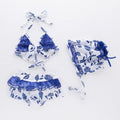 3 Pcs Girl Blue Printed Swimsuit And Bathing Cap