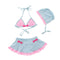 3 Pcs Girl Color Blocking Halterneck Swimsuit And Bathing Cap