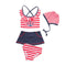 4 Pcs Girl Red Line Printed Swimsuit And Cap
