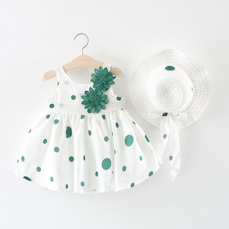 4 Set Cute Girl Flower Pattern Sleeveless Dress And Straw Hat