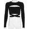 Hot Sale Women New Sexy Round Collar Long-sleeve Hollow Out Crop Tops