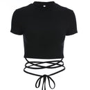 Hot Sale Women Short-sleeve Lace Up Crop Tops