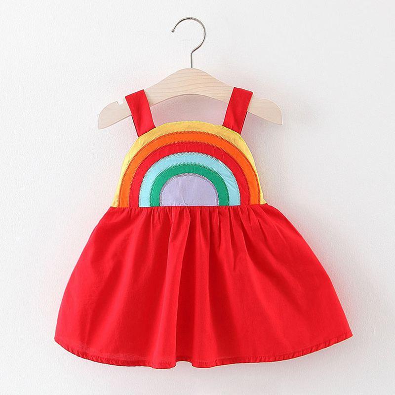 4 Pcs Girls Rainbow Pattern Dress