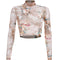 Hot Sale Women Mock Neck Long-sleeve Digital Print Mesh Crop Tops