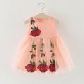 4 Pcs Girl Red Flower Pattern Tutu Dress