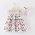 4 Set Girl Cherry Print Spaghetti Strap Dress And Headband