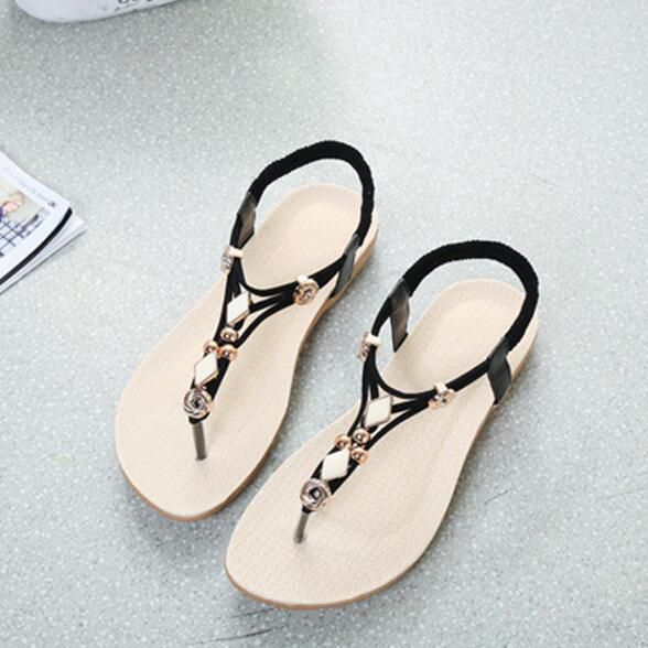 Hot Sale Boho Style Women Casual Beaded Flat Sandals Shoes