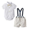 4 Pcs Toddler Boys Cotton Print Bodysuits And Shorts With Suspender And Bowtie