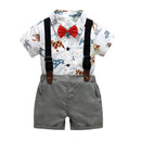4 Pcs Toddler Boys Cotton Animals Printed Bodysuits And Shorts With Suspender And Bow Tie
