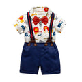 4 Pcs Toddler Boys Cotton Bodysuits And Shorts With Suspender And Bowtie