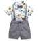 4 Pcs Toddler Boys Cotton Bodysuits And Shorts With Suspender And Bowtie