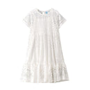 Girl Junior Cotton White Hollow Out Design Dress