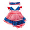 3 Pcs Girl Cotton Stripes Printed Dress And Shorts And Headband