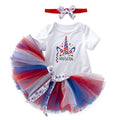 3 Pcs Baby Girl Cotton Independence Day Bodysuit And Skirts With Headband