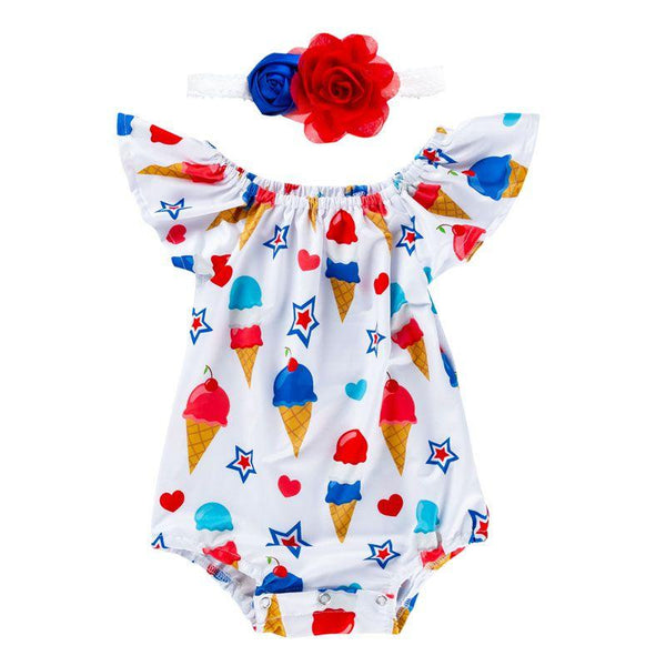 2 Pcs Baby Girl Ruffle Sleeves Bodysuit And Headband