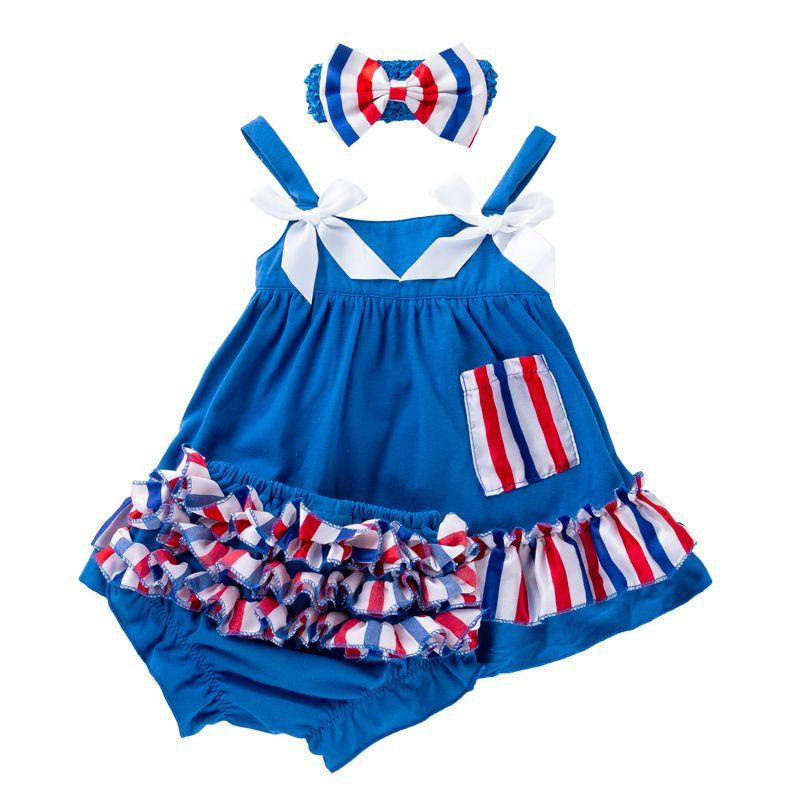 3 Pcs Girl Cotton Patchwork Dress And Shorts And Headband