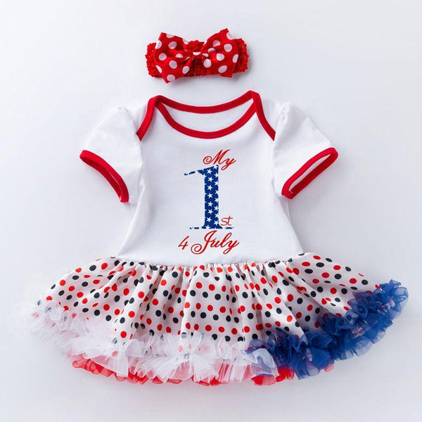 2 Pcs Baby Girl Independence Day Cotton Patchwork Bodysuit With Headband