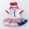 2 Pcs Baby Girl Independence Day Cotton Patchwork Bodysuit With Headband