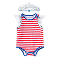 2 Pcs Baby Girl Cotton Red Stripes Printed Bodysuit With Headband