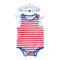 2 Pcs Baby Girl Cotton Red Stripes Printed Bodysuit With Headband