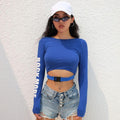 Women New Long-sleeve Hollow Out Letter Print Cropped T-shirt