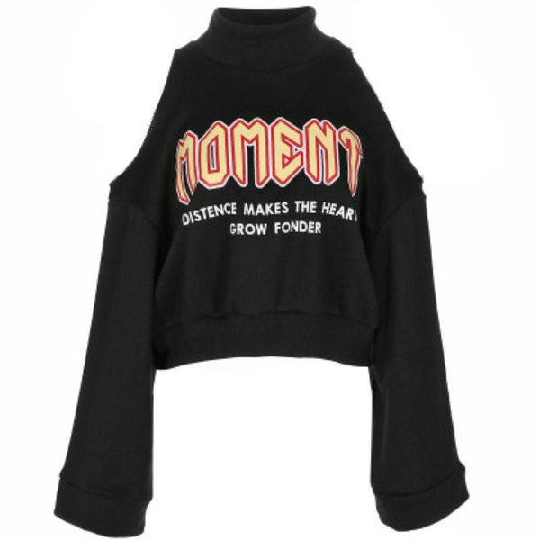 Women Fashion Mock Neck Cool Shoulder Long-sleeve Graphic Print Sweatshirts