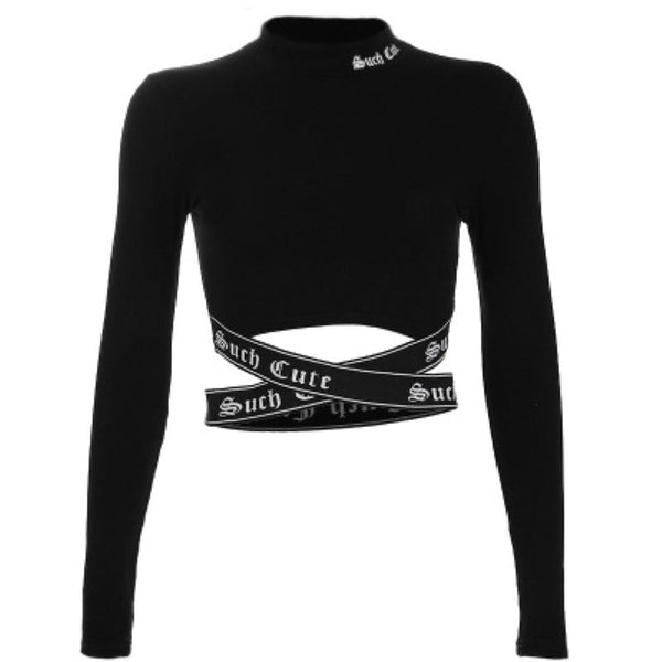 Hot Sale Women New Mock Neck Long-sleeve Letter Print Cropped T-shirt