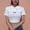 Women New Lapel Collar Short-sleeve Buttoned Design Cropped T-shirt