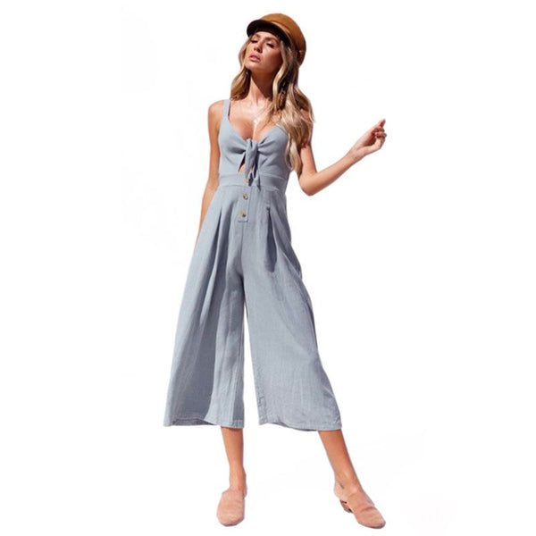 Fashion Bowknot Design Women Sleeveless Wide Leg Jumpsuits