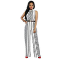 Fashion Stand Collar Button Design Women Straight-leg Jumpsuits