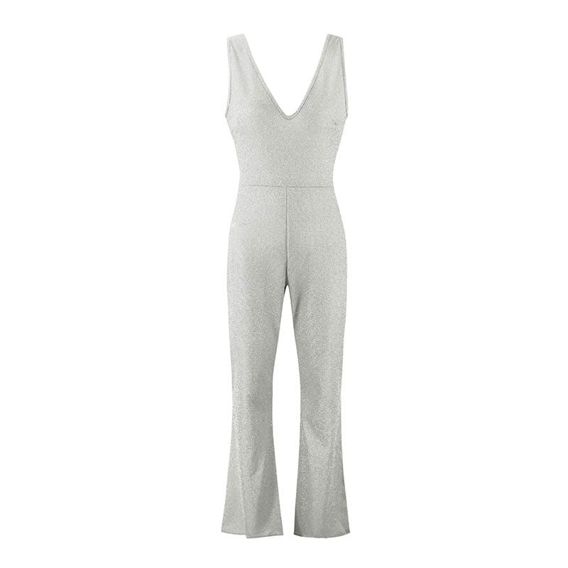 Hot Sale Women Simple Style Defined Waist Flared Jumpsuits