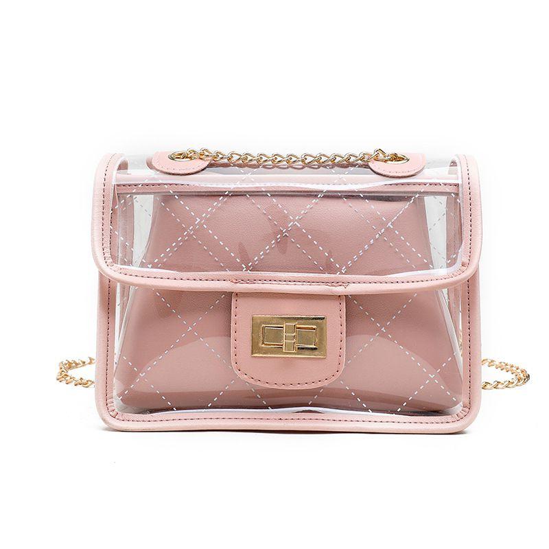 2pcs/set Women New Design Square PVC PU Metal Chain Candy Crossbody Bag