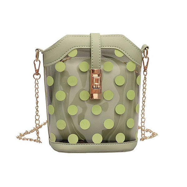 Classic Polka Dot Pattern Women Clear PVC Design Metal Chain Mini Bag