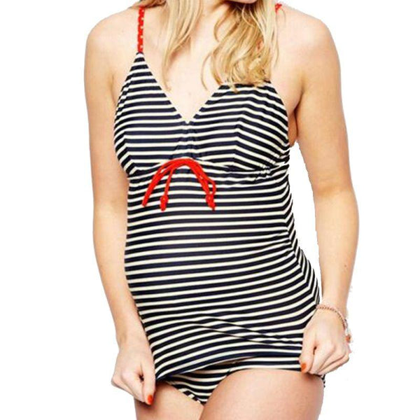 2 Pcs Maternity Stripes Printed Swimsuits