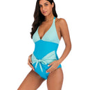 One Piece Maternity Color Blocking Design Halter Swimwears