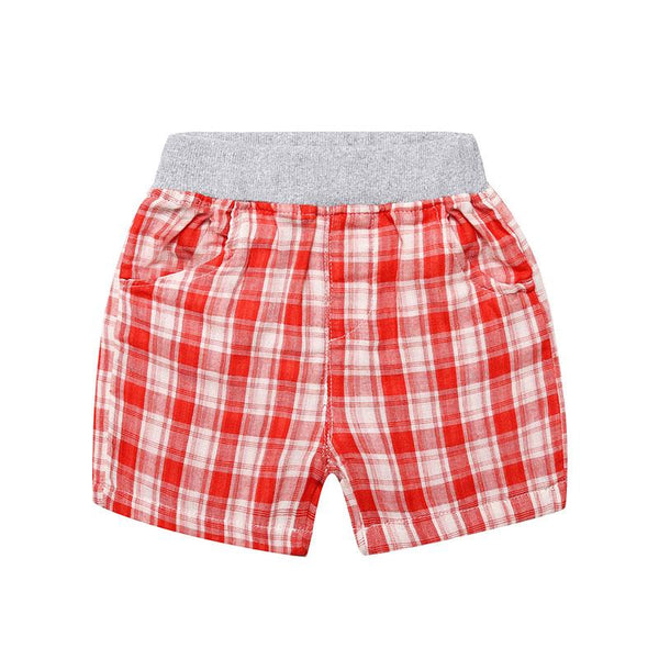 Boys Cotton Plaid Print Elastic Waist Shorts