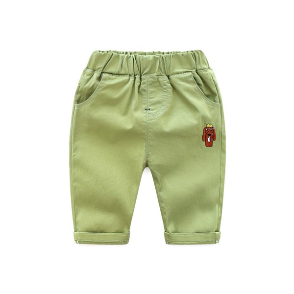 Boys Cotton Dog Embroidered Cropped Pants