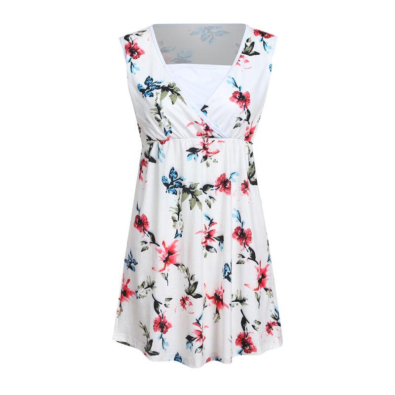 Maternity Bright Floral Print Sleeveless Nursing Dress