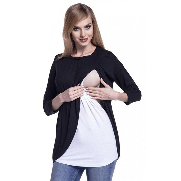 Maternity Patchwork Plain Three-quarter-sleeve Nursing Tops