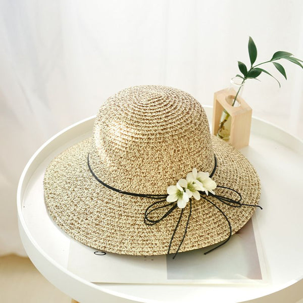 Chic Pastoral Style Flowers Design Women Handmade Sun-protective Straw Hat