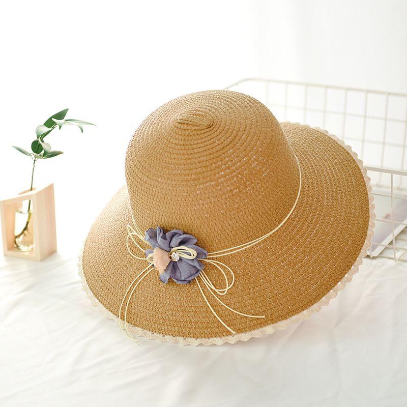 Women Contrast Lace Wavy Edge Design Casual Summer Sun Hat