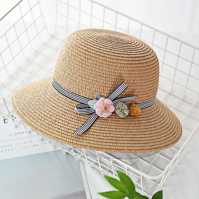 Women Pastoral Style Flower Ribbon Design Handmade Straw Hat